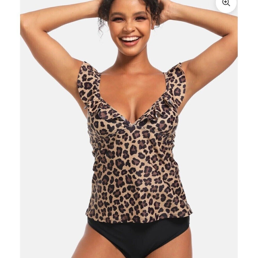 Beachsissi‎ Ruffle V Neck Tummy Control Tank Swimsuit Top Size Medium